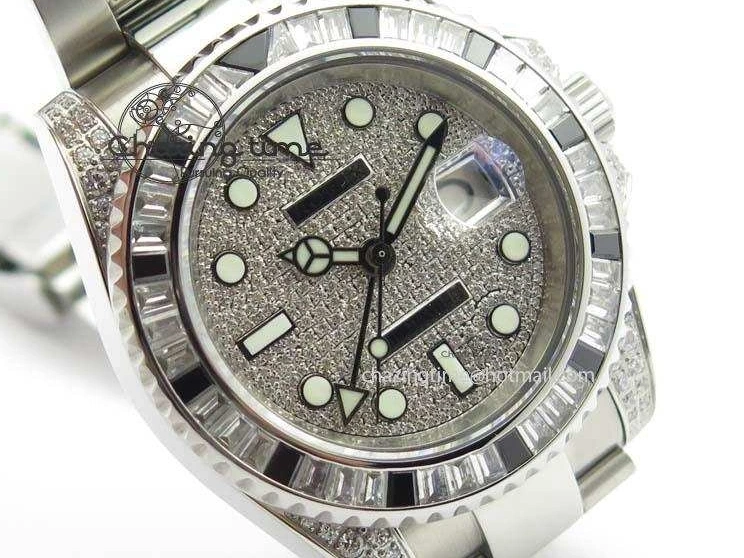 0226 Soft GMT-Master II 116759 SS Bp-Maker Black Ruby Crystal Diamond Dial On SS Bracelet A 3766